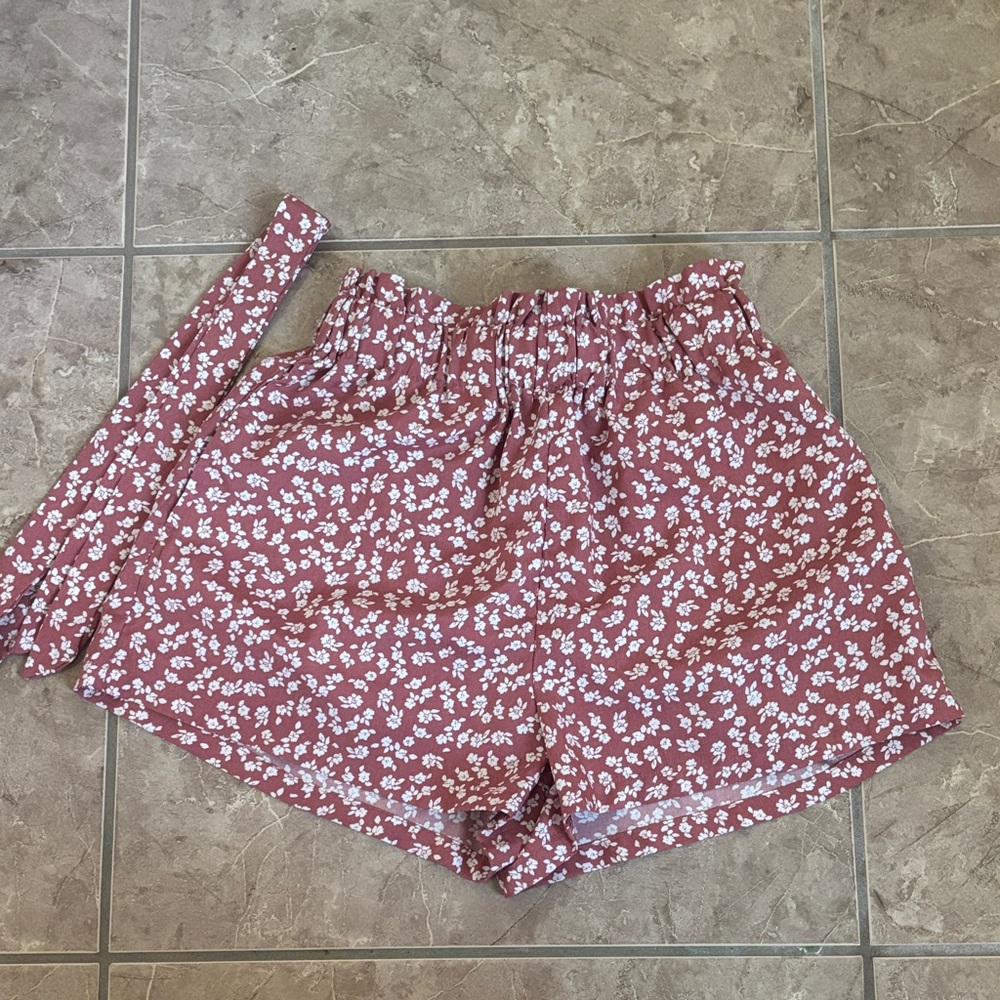 Floral Elastic-Waist Rust Pink Women’s Shorts